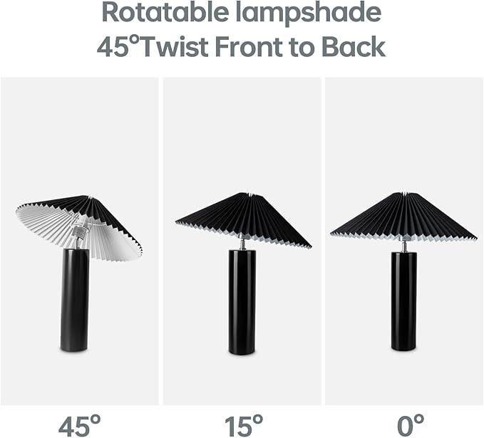 Elegant 45° Rotatable Ceramic Table Lamp (A15 Bulb Included), Pleated Flexible Light, Angle Control for Home, Office, Bedroom Decor - Modern Stylish Desk Lamp, Black