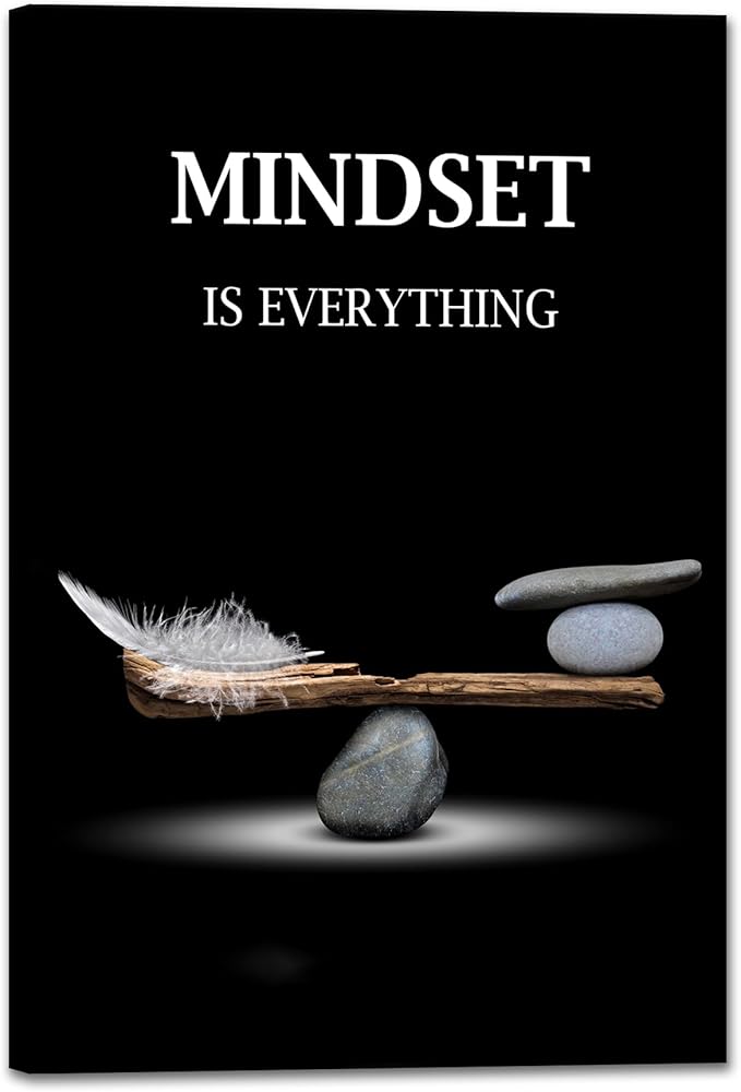 SKASNFAI Mindset Motivation Office Wall Art Zen Stone Canvas Print Pictures Wall Decor Framed Positive Quotes Posters for Living Room Bedroom Decoration (12L x 16W)