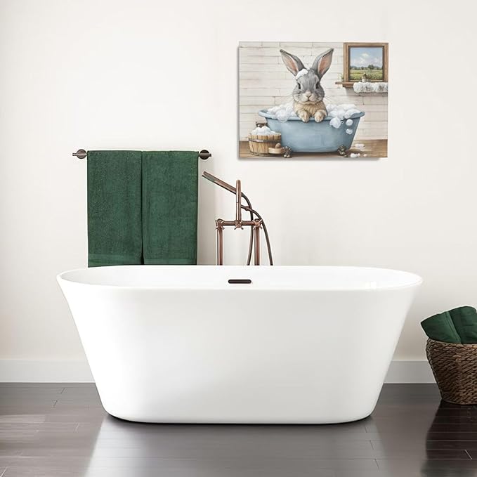 Farmhouse Bunny Bathroom Decor Wall Art Rabbit Pictures Canvas Prints Rustic Country Bathroom Painting Artwork Easter Decoration Framed Gifts for Women Girl Restroom Toilet 16"x20"