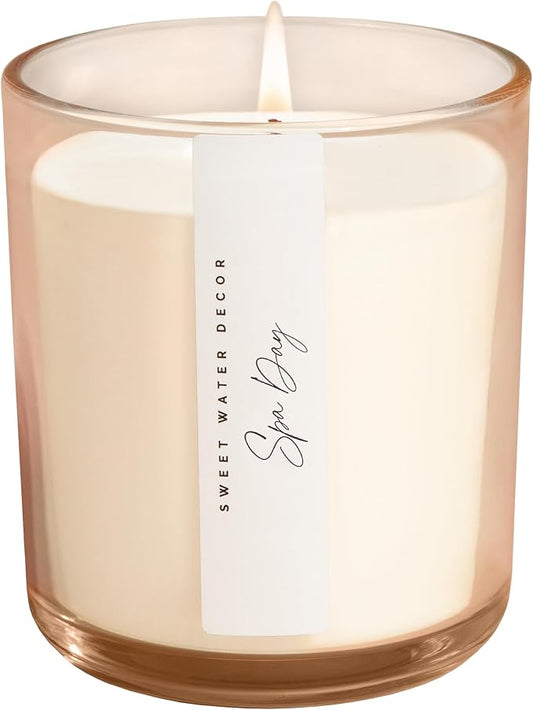 Sweet Water Decor Spa Day Scented Soy Candles – Sea Salt, Jasmine, Wood, Cream – Cozy Vacation Aroma – 50 Hour Burn – 12oz Tinted Glass Jar for Home Decor and Bedroom Decor