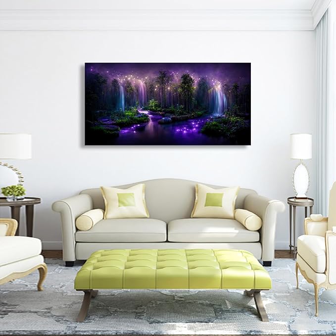 Purple Fantastic Wall Art Bedroom Wall Decor Living Room,Canvas Wall Art Office Farmhouse Paintings Artwork Modern Forest Starry Sky Lake Magical Wall Art Prints Pictures 20 * 40inch
