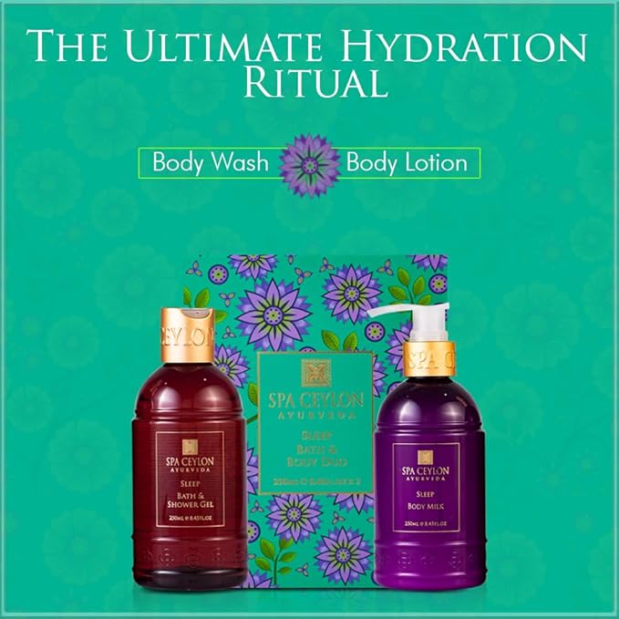 Spa Ceylon Sleep Bath & Body Duo Set | Luxury Lavender Ylang Ylang Body Wash & Lotion Set | Organic & Natural | Aromatherapy Bath Set | 250ml x 2
