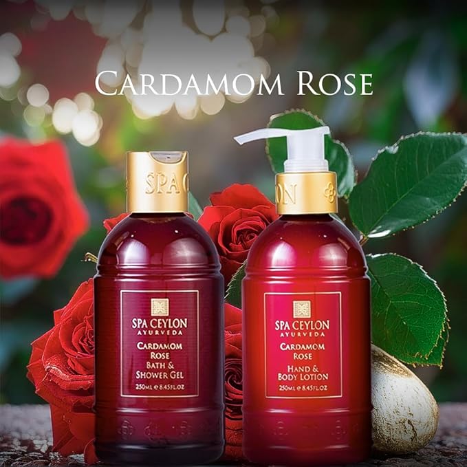 Spa Ceylon Cardamom Rose Bath and Body Duo Set Luxury Gentle Body Wash and Lotion Set with Organic Natural Ingredients | Aromatherapy Bath Set | 250ml x 2