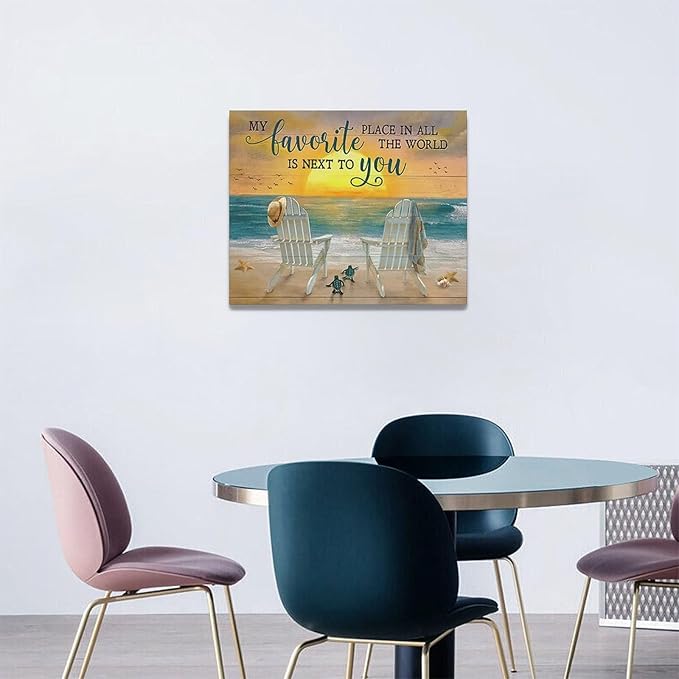 Fleruku Beach Wall Art Ocean Coastal Wall Decor Nautical Sunrise Sunset Sea Turtles Pictures Canvas Painting Artwork Home Decorations for Living Room Bedroom Bathroom Office 20"x16"