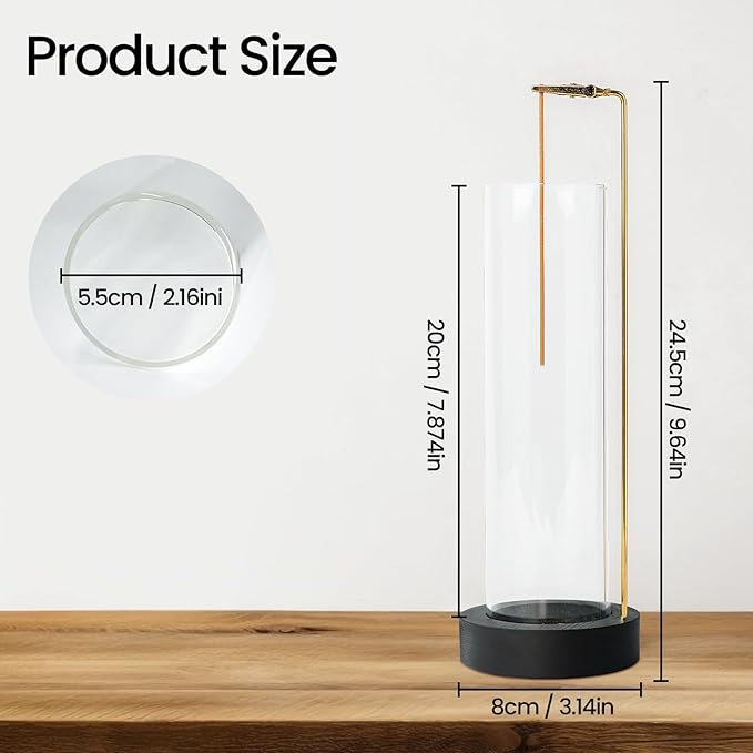 Incense Holder for Sticks, Anti-Ash Flying Incense Burner with 30 Incense Sticks, Detachable Glass Ash Catcher (Black, 2Pcs