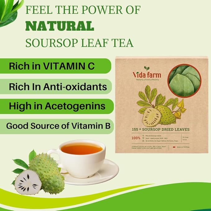 VIDA FARM Premium Dried Soursop Leaves Tea, 100% Natural Whole Guanabana Leaves, Hojas de Guanabana Para Te, Soursop Tea Leaves