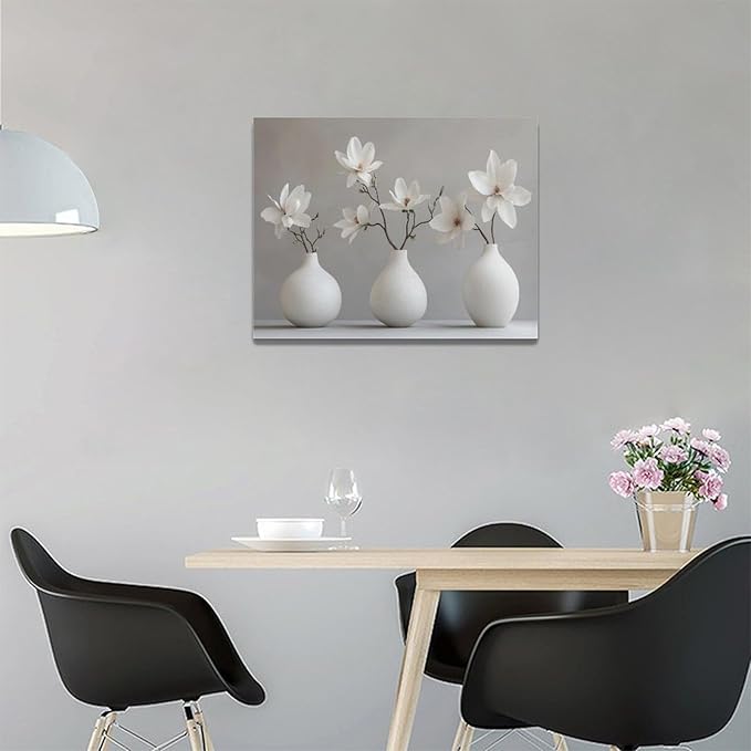 Bathroom Wall Art Zen Wall Decor Spa White Flower Pictures Canvas Painting Framed Artwork Home Decorations for Yoga Meditation Room Living Room Bedroom 16"x12"