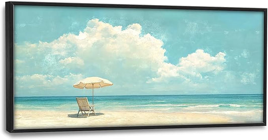 SweetFox Extra Large Coastal Beach Framed Wall Art for Living Room, Ocean Landscape Pictures Oversized Wall Decor Abstract Big Canvas Painting Print Artworks for Bathroom Master Bedroom 60L X 30W