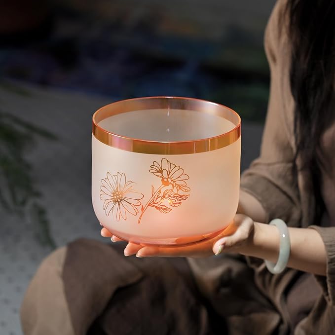 6 inch F note Cosmic Light Clear Orange Butterfly Quartz Crystal Singing Bowl with Mallet & O-ring