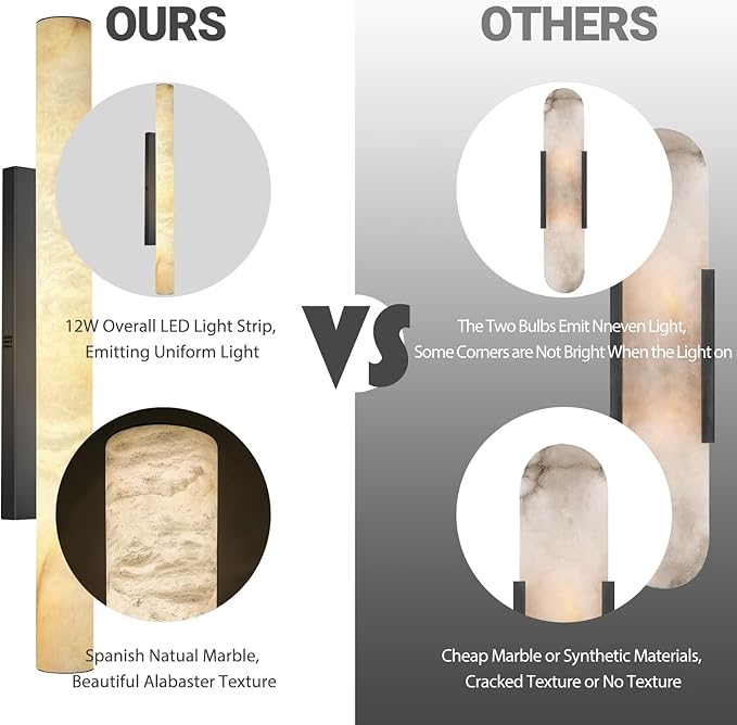 Alabaster Wall Sconces, 36" Large Bronze Wall Sconce, Modern Sconces Wall Lighting, Spanish Natural Marble Wall Sconce Light for Living Room, Bedroom, Hallway, Stairs