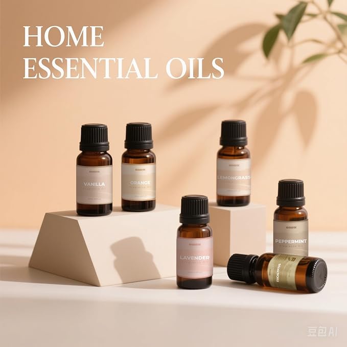 Essential Oils for Diffuser and Home, Top 6 Aromatherapy Oils Gift Set, Pure Aromatherapy Diffuser Oil with Eucalyptus, Peppermint, Lavender, Vanilla, Orange, Lemongrass