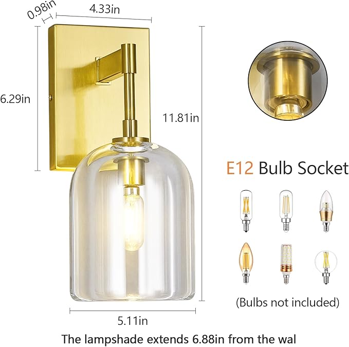 Modern Crystal Wall Sconces Indoor Gold Wall Lamp Vanity Wall Lighting for Bathroom Bedroom Living Room Stair（1Pack）