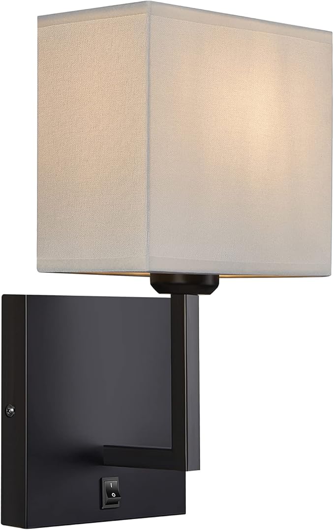 TERLEENART Modern Hard Wired Wall Sconces Set of 2 with on/Off Switch and Square White Fabric Shade,Wall Mounted Light for Living Room Fireplace Mantel Foyer Hallway