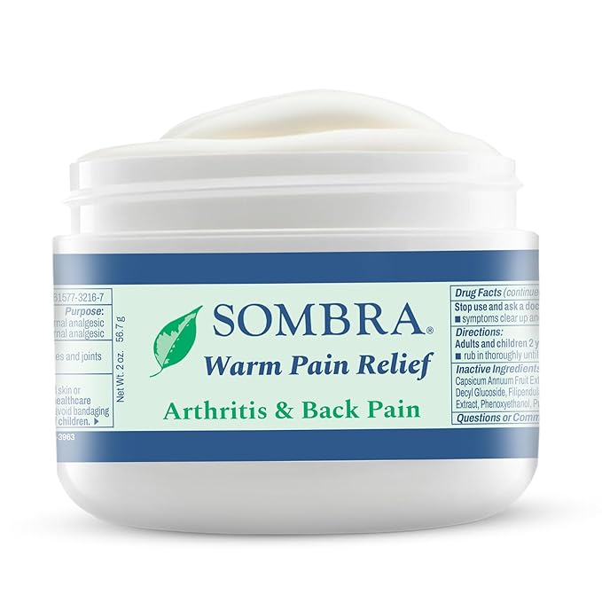 Sombra Warm Pain Relief Gel, Warm Relief for Arthritis and Chronic Pain Pre-Workout Muscle Rub Vegan Formula Free of Artificial Fragrances, Dyes, NSAIDs, Wax, Petroleum, Alcohol - 2oz Jar