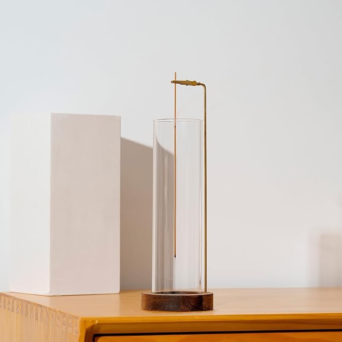 Incense Holder for Sticks, Anti-Ash Flying Incense Burner with 30 Incense Sticks, Detachable Glass Ash Catcher (Wood, Brown-2Pcs)