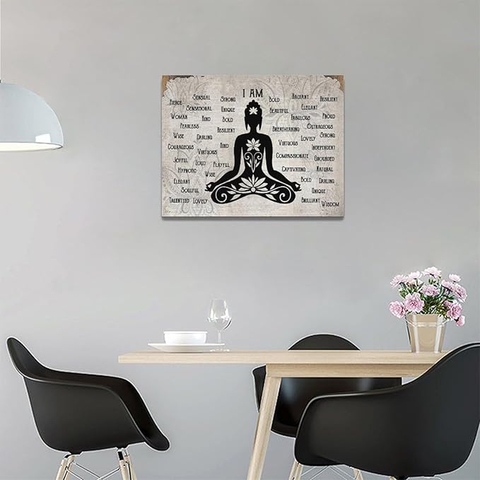 Zen Buddhism Canvas Wall Art Lotus Buddha Pictures Decor Canvas Motivational Painting Prints Wall Decor Framed Buddhist Artwork Gifts for Home Living Room Bedroom 16"x12"