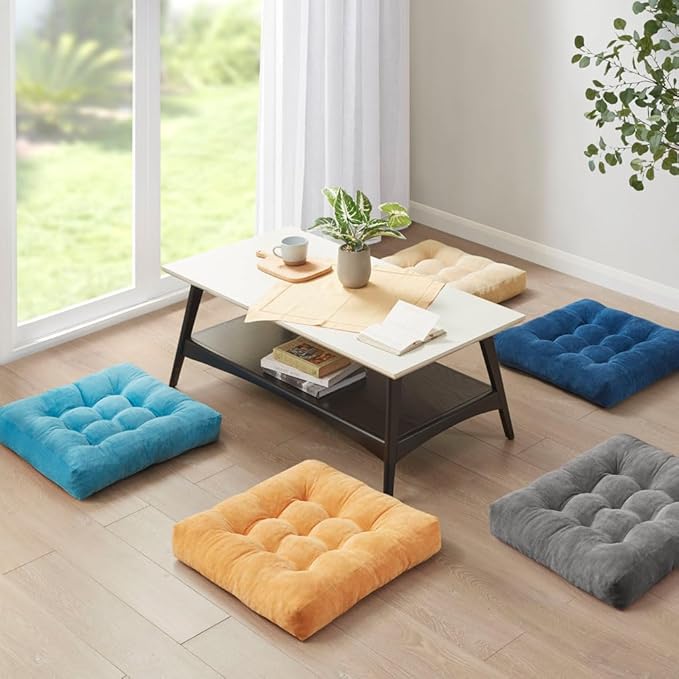 Degrees of Comfort Square Large Pillows Seating for Adults, Tufted Corduroy Floor Cushions for Living Room Tatami, Navy Blue, 22x22 Inch