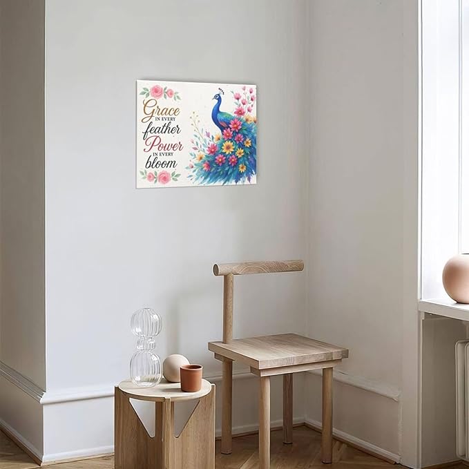 Peacock Wall Art Elegant Peacock Wall Decor Inspirational Canvas Print Painting Pictures Motivational Artwork Framed Decorations Gifts for Women girls Bedroom Bathroom Living Room Office 20"x24"