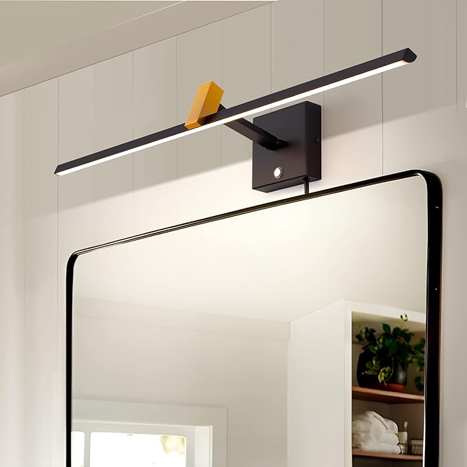 MantoLite LED Dimmable Bathroom Mirror Vanity Light Fixture 24inch 14W Cabinet Picture Wall Lights, Indoor Lightings Wall Sconce with Ajustable Arm Bedside Reading Lamp, Pulg in Display Lamps Black