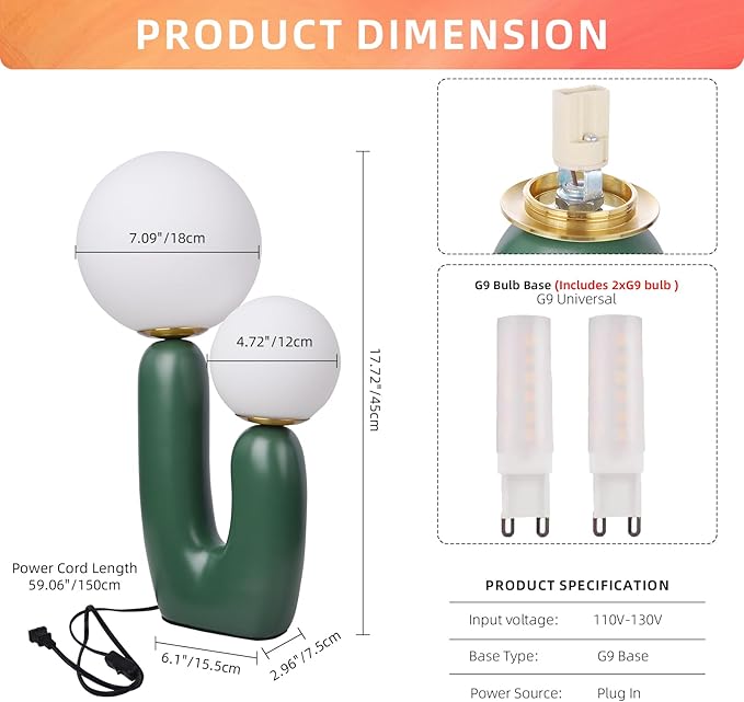 Arturesthome Nightstand Desk Lamp, Creative Nordic Living Room Bedside Bedroom Table Lamp with Light Bulbs, Green