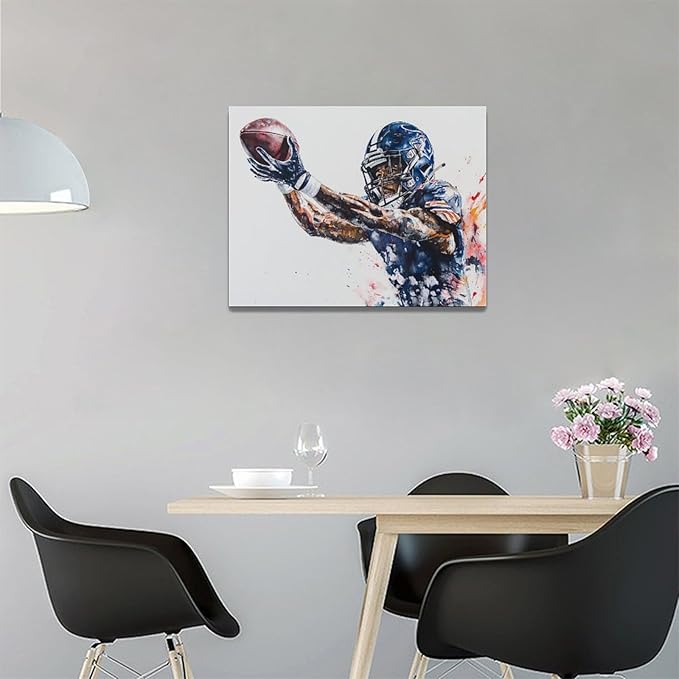 Football Wall Art Football Player Wall Decor Sports Pictures Canvas Painting Framed Artwork Home Decorations for Boy Room Living Room Bedroom Bathroom Office 16"x12"