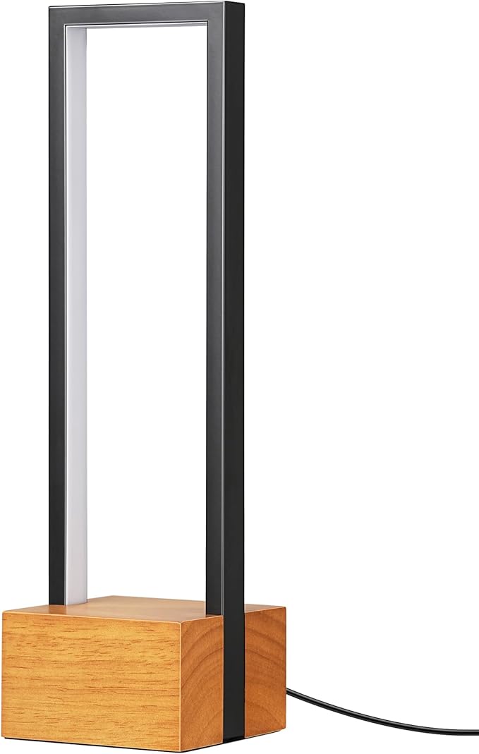 EDISHINE LED Table Lamp, Wooden Bedside Lamp with 3 Color Temperatures, Dimmable Square Nightstand Lamp for Bedroom Living Room, Complete Dark Rose Wood Color Base