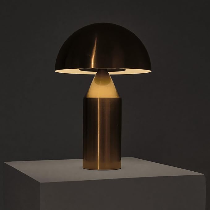 Brightech Venus Mushroom Table Lamp - Modern Lamp for Living Room, Bedroom Side/End Table - Dimmable, Unique Side Table LED Lamp Shade for Office, Reading - Brass/Gold, 14" Tall