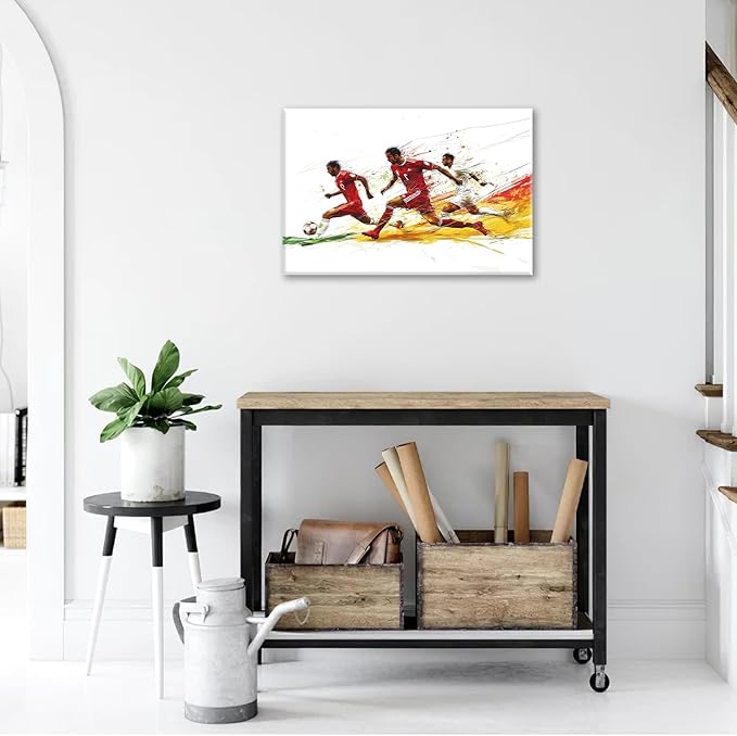 Olivine Soccer Wall Art, Sports Pictures Wall Decor, Graffit Game Painting, Football Player Canvas Prints, Framed Artwork for Bathroom Bedroom Living Room Office Home Decoration 24"x16"