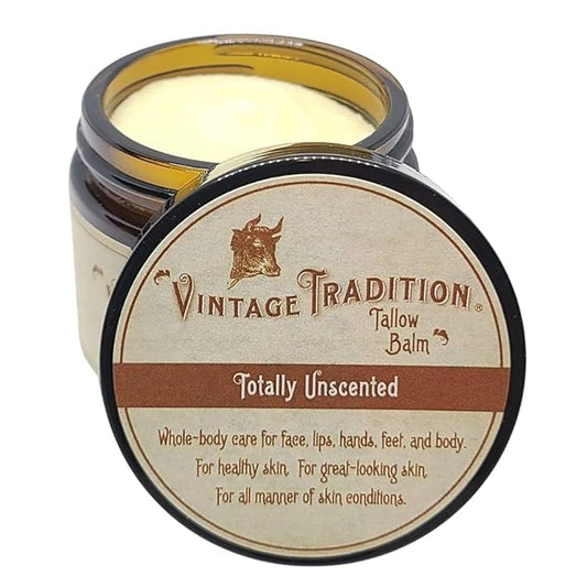 Vintage Tradition Beef Tallow Balm for Skin Care - Unscented, All Purpose Balm for Sensitive Skin Heals and Hydrates with Olive Oil + Tallow from Grass-Fed Cows - Beef Tallow for Skin, 2 fl. oz.