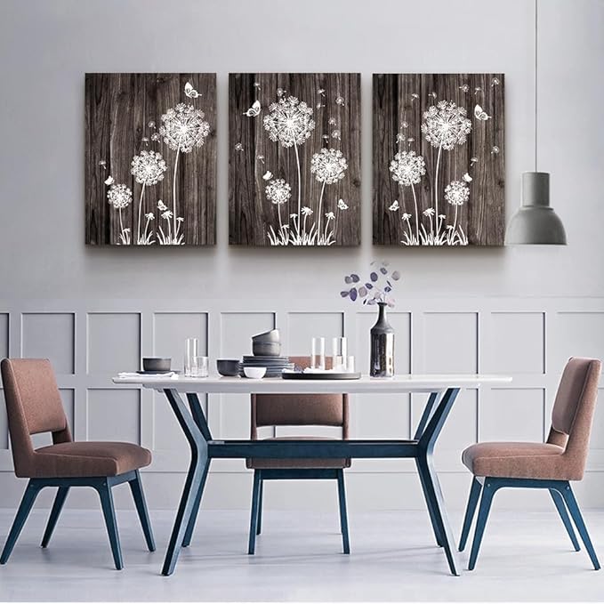 DZRWUBHS Canvas Wall Art For Living Room Wall Decorations For Bedroom Office Wall Decor Modern Abstract Wood grain dandelion Wall Paintings Hang Pictures Artwork Room Art Prints Kitchen Home Decor