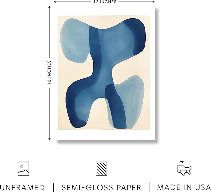 HAUS AND HUES Modern Abstract Wall Art - Blue and Green Living Room Art, Modern Artwork for Walls, Minimalist Picture for Living Room(Blue Shapes, Unframed, 12x16)