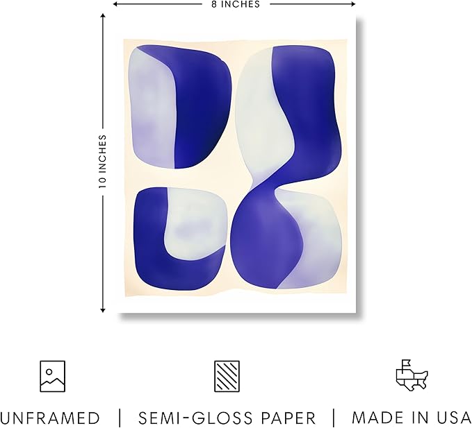 HAUS AND HUES Modern Abstract Wall Art - Blue and Green Living Room Art, Modern Artwork for Walls, Minimalist Picture for Living Room(Blue Tribal Shapes 2, Unframed, 8x10)