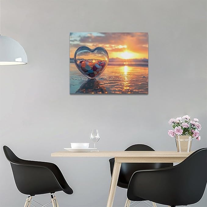 Fleruku Beach Sunset Wall Art Ocean Coastline Wall Decor Natural Scenery Pictures Canvas Painting Artwork Home Decorations for Living Room Bedroom Bathroom Office 16"x12"