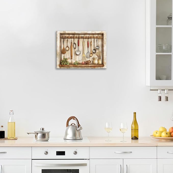 Olivine Kitchen Wall Art, Farmhouse Kitchen Pictures Wall Decor, Rustic Kitchenware Painting Canvas Prints,Framed Artwork for Dining Room Living Room Office Home Decoration 24"x20"