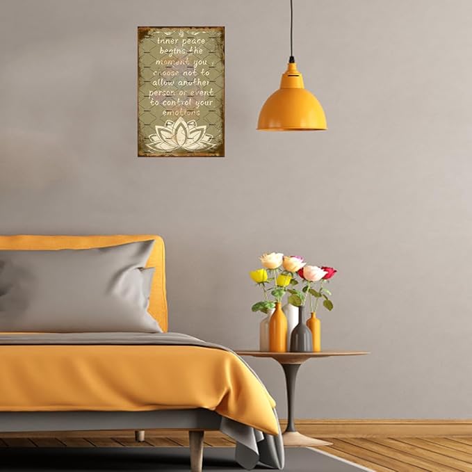 EMOHAT Metal Vintage Tin Signs Retro Meditation Lotus Flowers Zen Inspirational Yoga Quotes Metal Painting Home Decor Coffee Garage Kitchen Bathroom Metal Plaque Poster Wall Sign 8x12 Inch