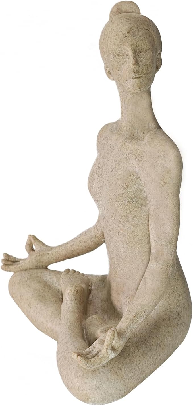 Yoga Statues, Yoga Lady Sculpture, Beige Meditation Yoga Figurines for Shelf Table Mantel Decor, Decorative Pieces for Zen Garden Yoga Studio, 9.5 inch Tall