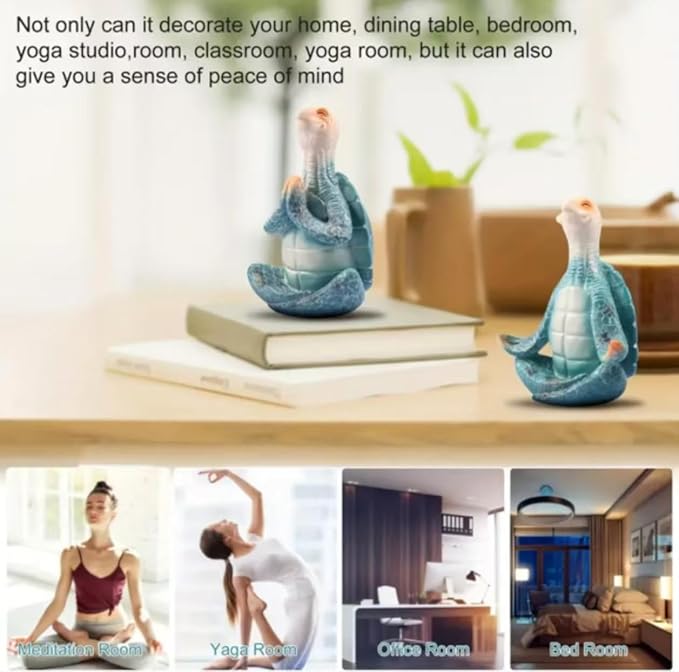Sea Turtle Meditation Yoga Decor, Coastal Beach Decorations, Zen Resin Statue for Home Office (2PC)