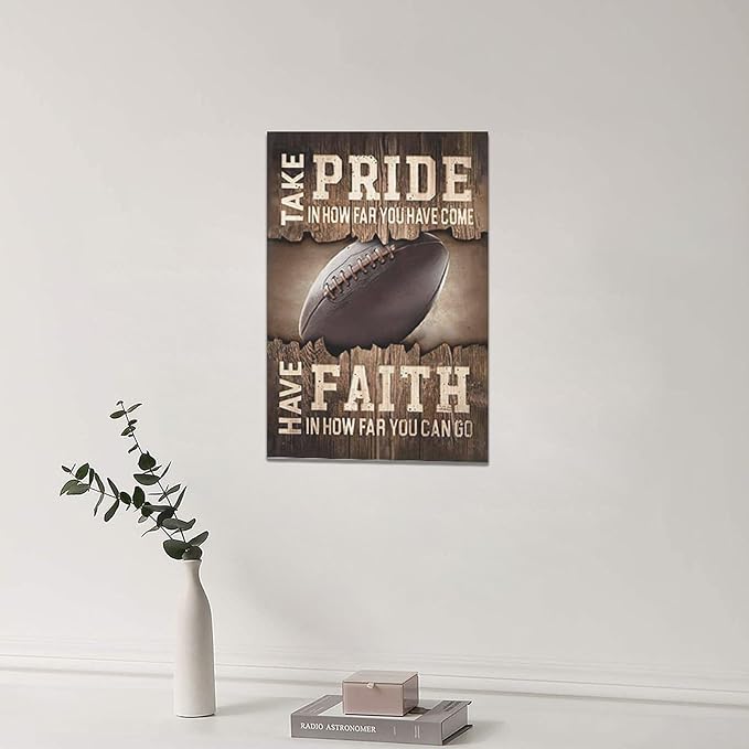 Fleruku Rustic Football Wall Art Sports Wall Decor Inspirational Quotes Brown Pictures Football Sign Canvas Painting Artwork Home Decorations for Boy Man Teenager Fans Bedroom Living Room 16"x24"