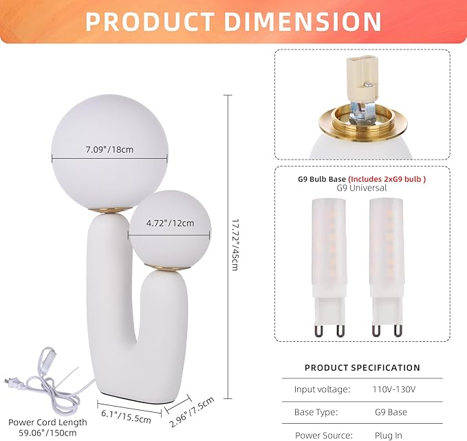 Arturesthome Nightstand Desk Lamp, Creative Nordic Living Room Bedside Bedroom Table Lamp with Light Bulbs, White