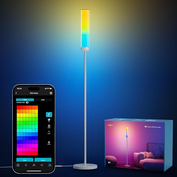 Lepro O1 AI Floor Lamp, 2300LM Smart LED Standing Lamp APP/WiFi Control, Alexa/Google Assistant Enabled, Modern Floor Lamp with Music Sync, DIY Mode, RGBCW &CCT, Lamps for Living Room, Bedroom, Office