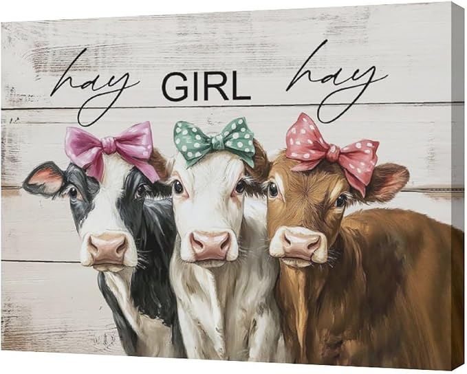 Olivine Cow Wall Art, Farmhouse Pictures Wall Decor, Cows Painting, Country Rustic Canvas Prints, Framed Artwork for Living Room Bedroom Bathroom Home Decoration 20"x16"