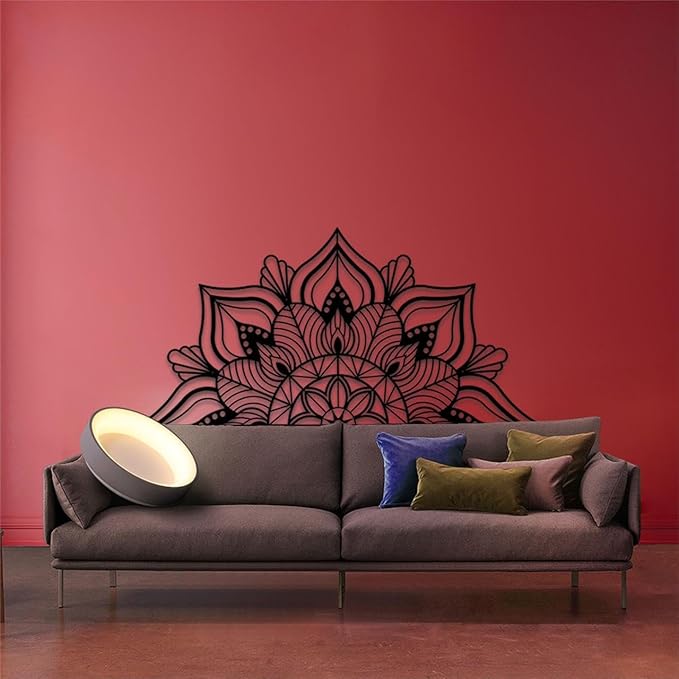 Resama Large Metal Mandala Wall Decor, Unique Lotus Flower Wall Art, Suitable for Office and Home Indoor and Outdoor Decoration (Black, 59‘’x29.5‘’/ 150x75cm)