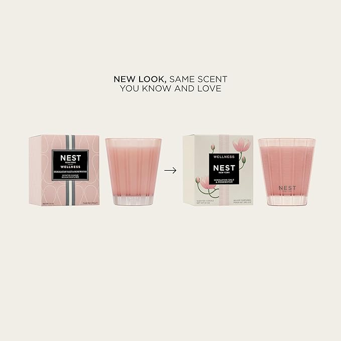 NEST New York Scented Classic Candle, Himalayan Salt & Rosewater - 8.1 oz - Up to 60-Hour Burn Time - Reusable Glass Vessel