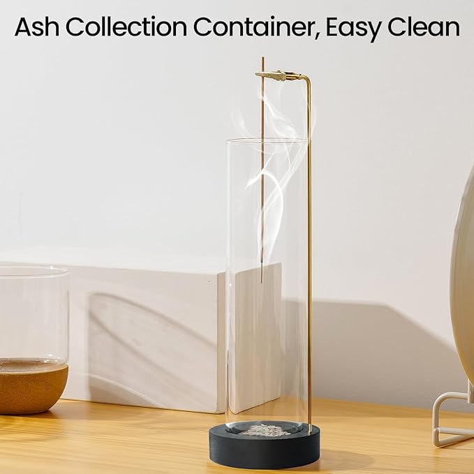 Incense Holder for Sticks, Anti-Ash Flying Incense Burner with 30 Incense Sticks, Detachable Glass Ash Catcher (Black, 2Pcs