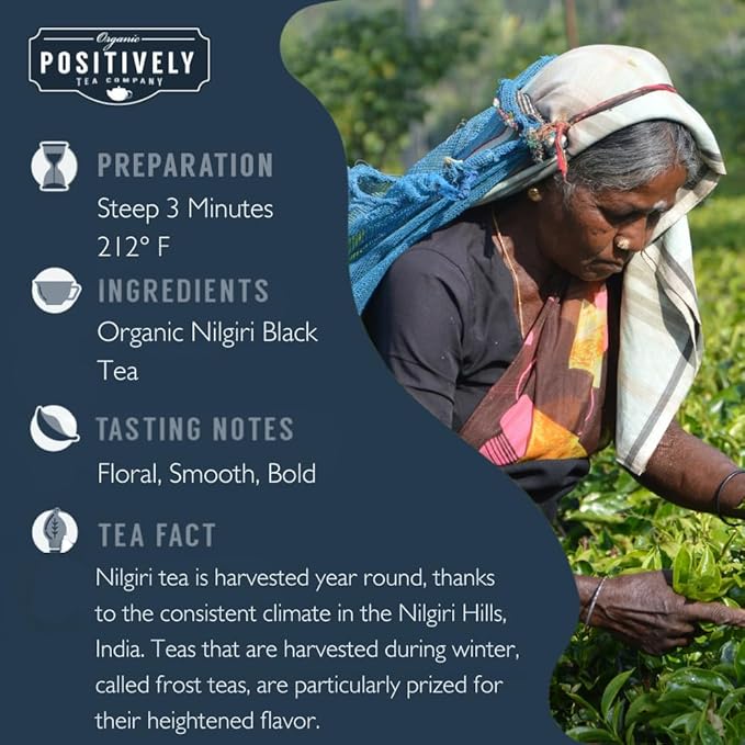 Organic Positively Tea Company, Nilgiri FBOP Black Tea, Loose Leaf, 4 Ounce