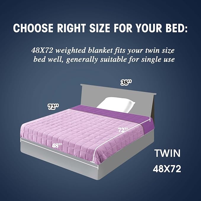 yescool Weighted Blanket for Adults (20 lbs, 48" x 72", Purple) Cooling Heavy Blanket for Sleeping Perfect for 110-130 lbs, Twin Size Breathable Blanket with Premium Glass Bead, Machine Washable