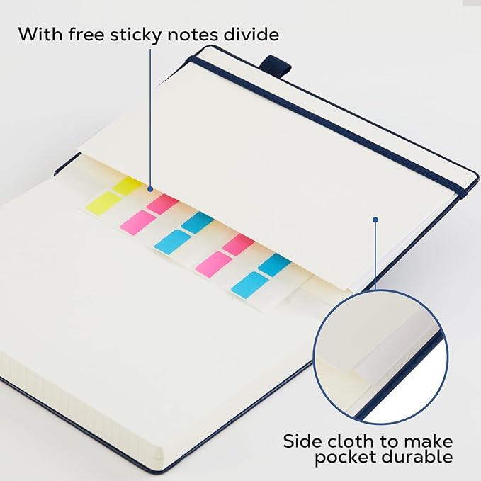 Hardcover Notebook Journal, A5 Lined Daily Journal College Ruled Notebook for Women Men, 320 Pages Thick Writing Journal Notebook for School Work, Dark Green Leather Notebook, 5.7'' X 8.4''