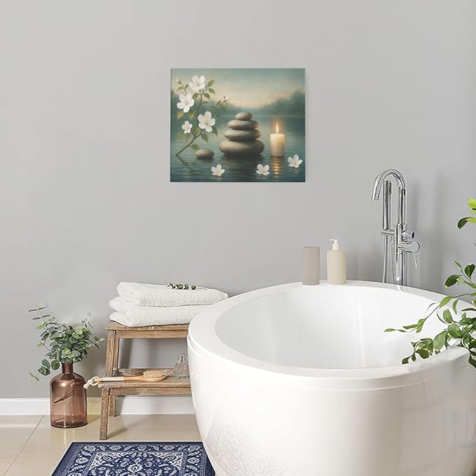 Zen Wall Art Zen Bathroom Wall Decor Spa Room Meditation Peaceful Pictures Decoration Spiritual Stone Canvas Painting Artwork Framed for Bathroom Living Room Bedroom Office 20"x24"