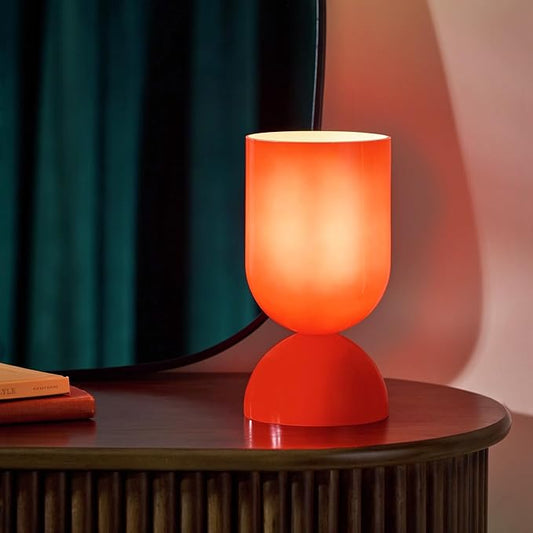 8.9" Modern Glass Table Lamp for Living Room, Desk Lamps for Bedroom, UL Listed Nightstand Lamp with Dome Base, End Table Lamps Home Decor for Kids Room, Side Tables, College Dorm, Office, Glossy Red