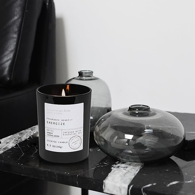 Sandalwood Candle, Sandalwood & Amber Scented Candles,Soy Wax Black Candles for Home Scented,Candle Gift for Men Women,8.5oz